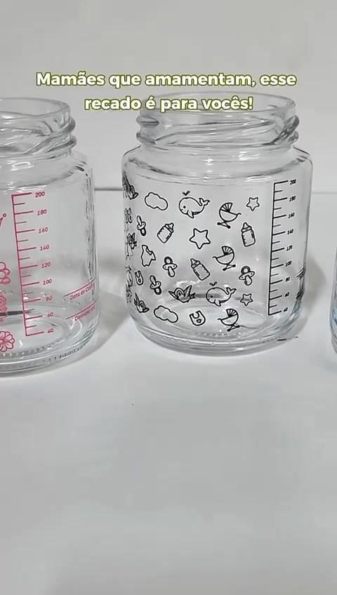 Kit 5 Potes de Vidro p/ Leite Materno 200ml – Livre de BPA c/ Graduação