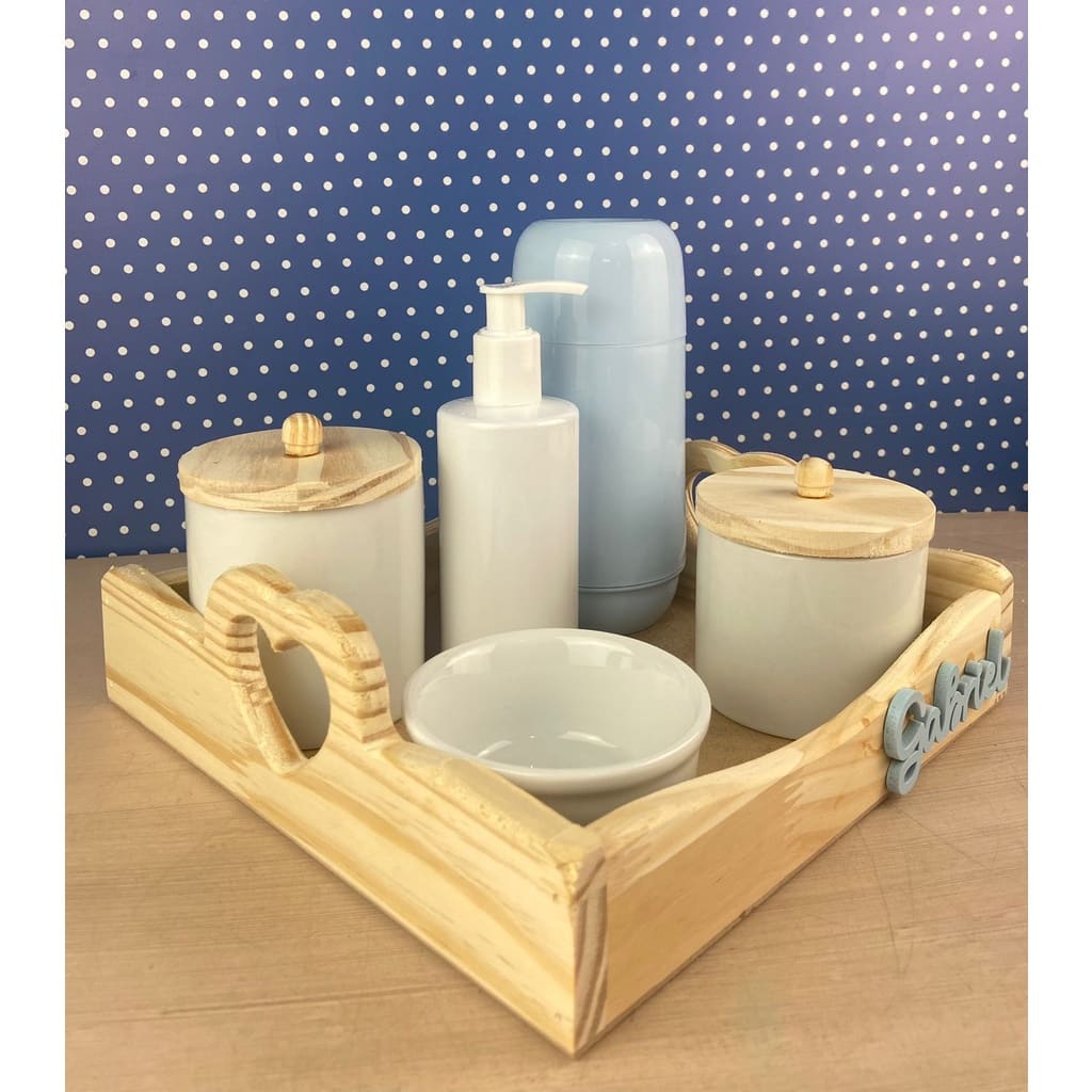 Kit Higiene Bebê Porcelana Pinus Coração Garrafa Nome Personalizado Menino